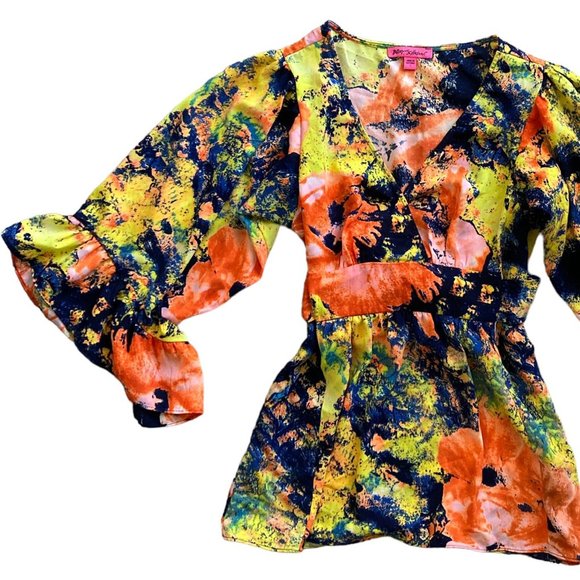 Betsey Johnson ruffled floral bohemian tie around the waist blouse Size S - Picture 2 of 6